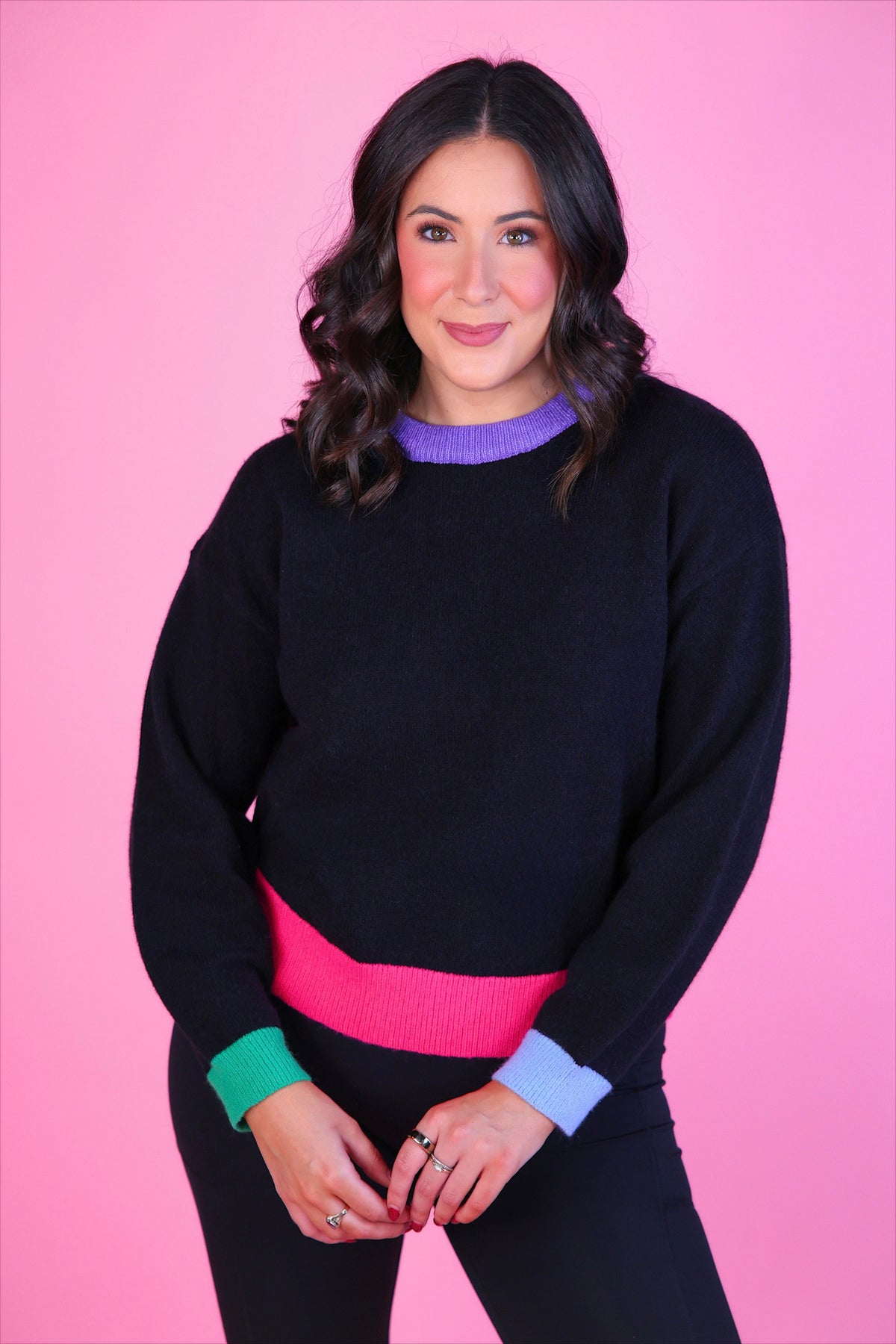 PREORDER- Nikki Color Block Sweater- Black Mix