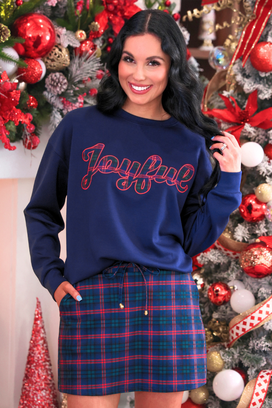 PREORDER- Navy Christmas Plaid Skort