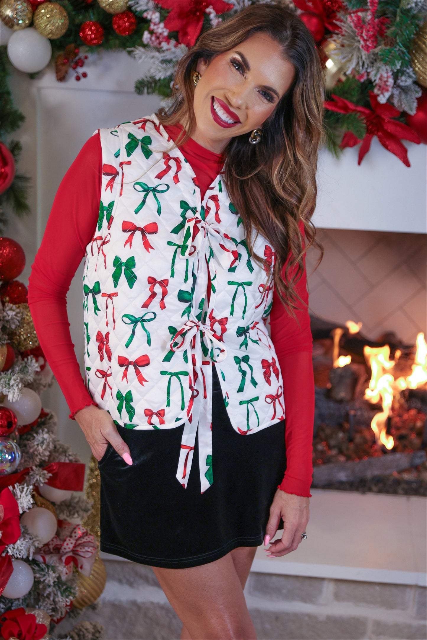 Twila Quilted Tie Vest- Midnight Bow Christmas Edition