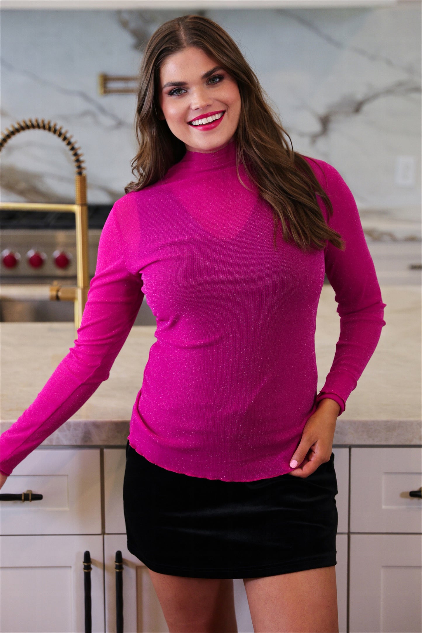 PREORDER- Keigan Mesh Top- Magenta Glitter