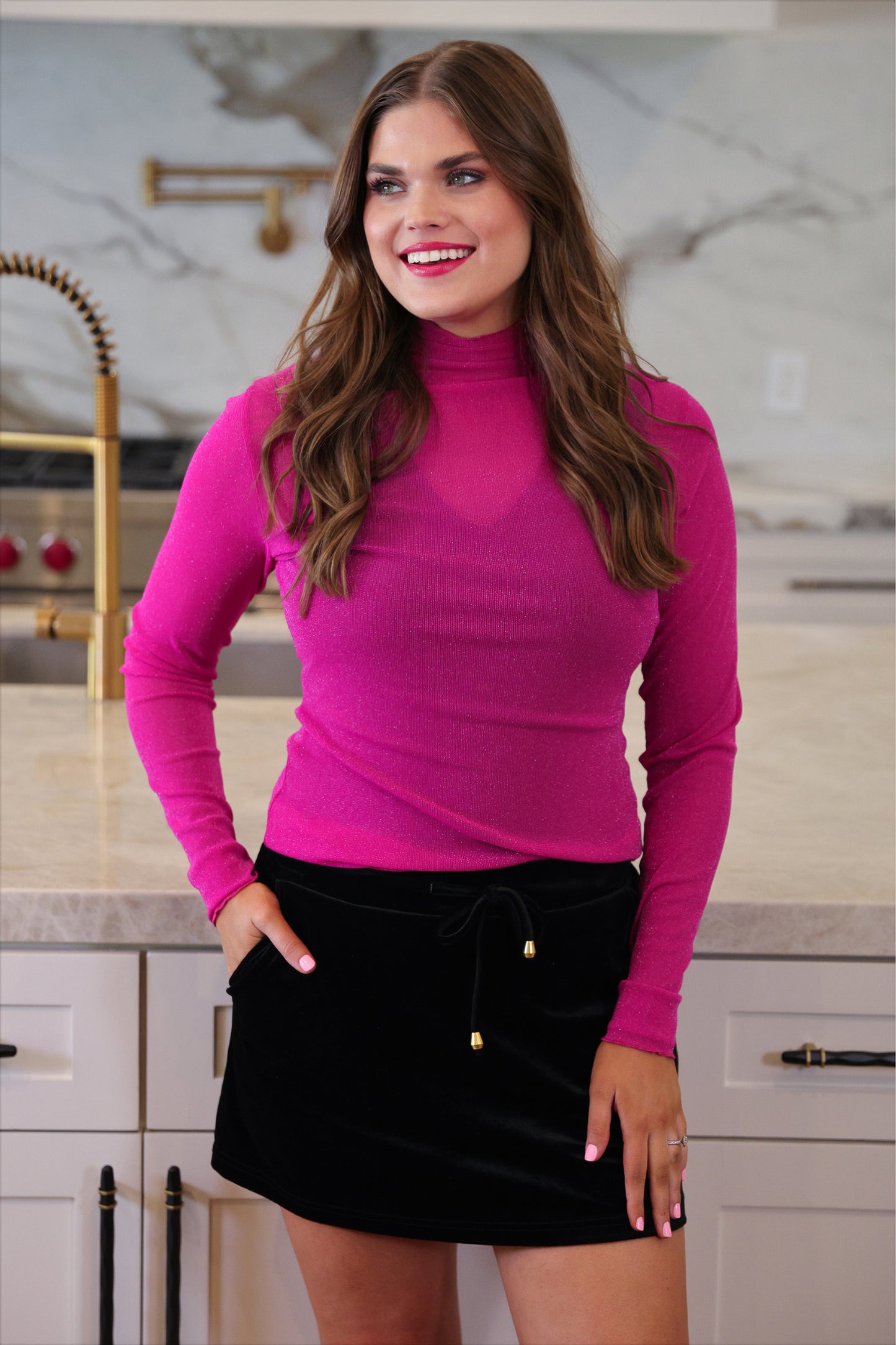 PREORDER- Keigan Mesh Top- Magenta Glitter