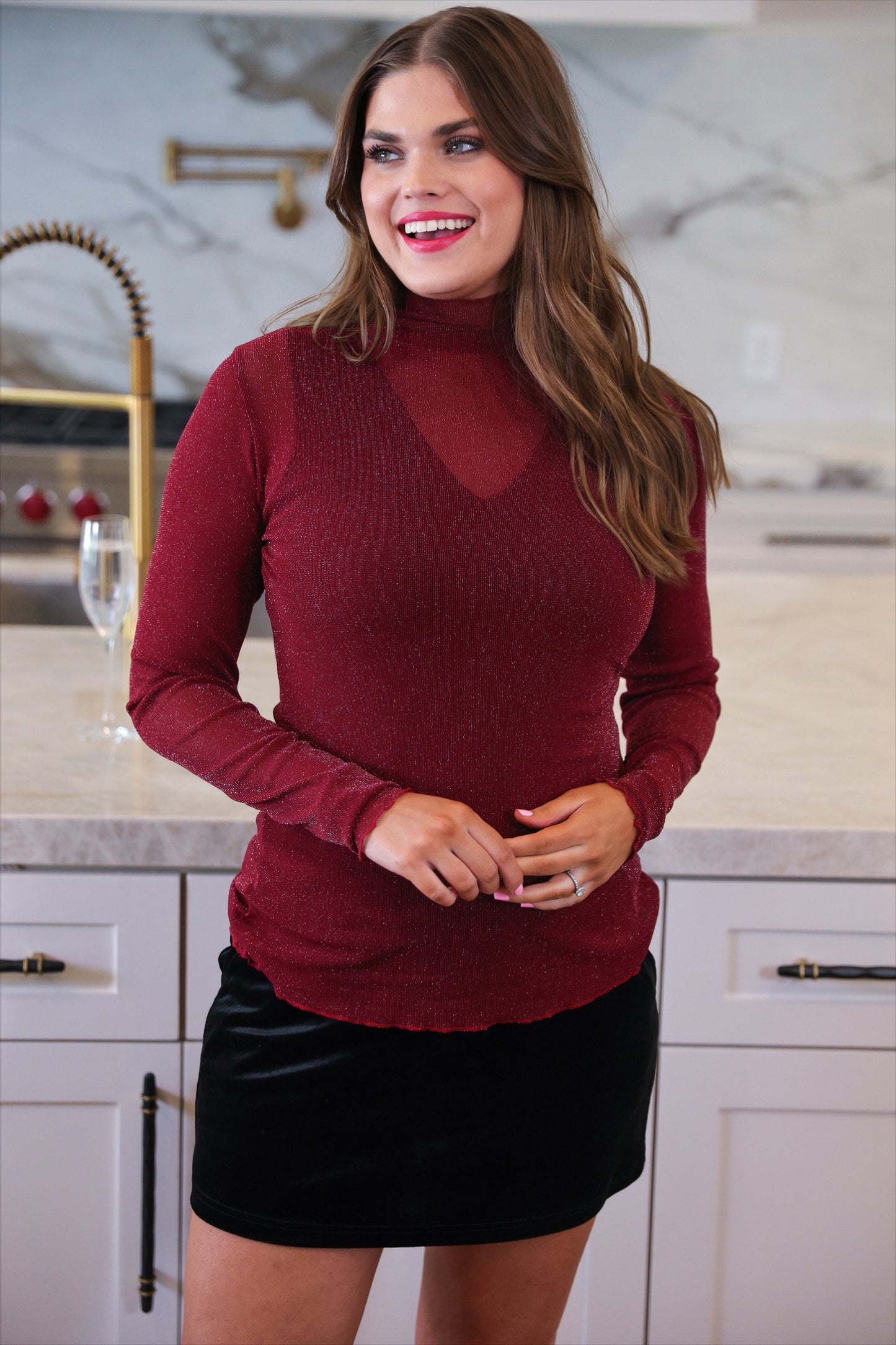 PREORDER- Keigan Mesh Top- Maroon Glitter
