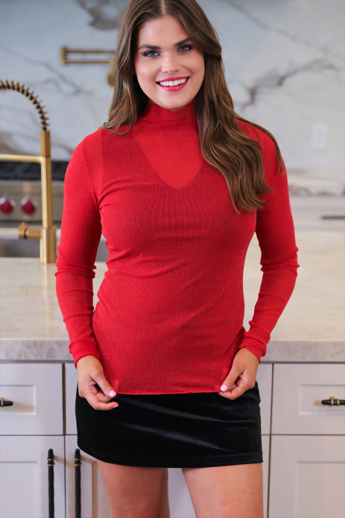 PREORDER- Keigan Mesh Top- Red Glitter
