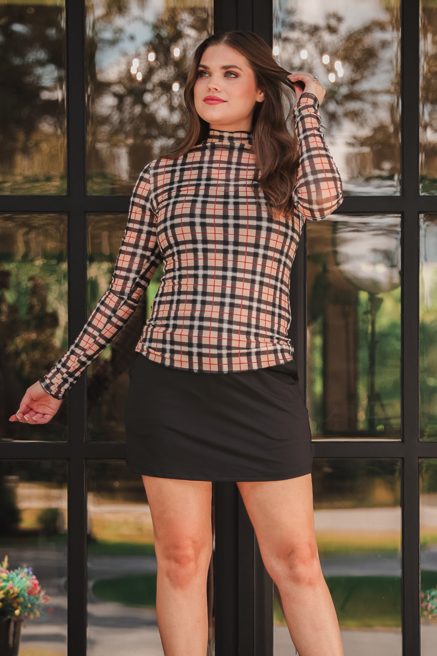 PREORDER- Keigan Mesh Top- Nora Plaid