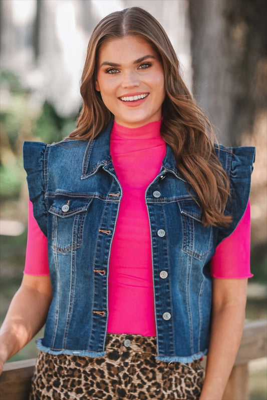 Jordan Ruffle Denim Vest- Dark Denim