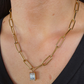 Paperclip Chain Necklace- Gold/Crystal