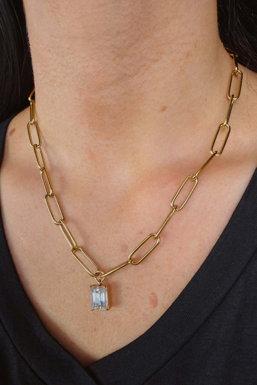Paperclip Chain Necklace- Gold/Crystal