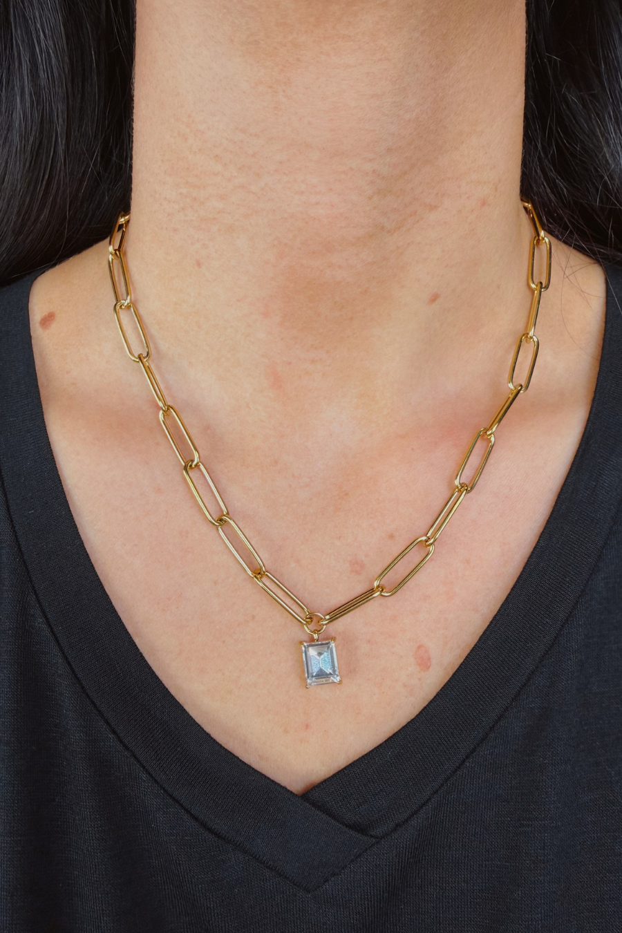 Paperclip Chain Necklace- Gold/Crystal