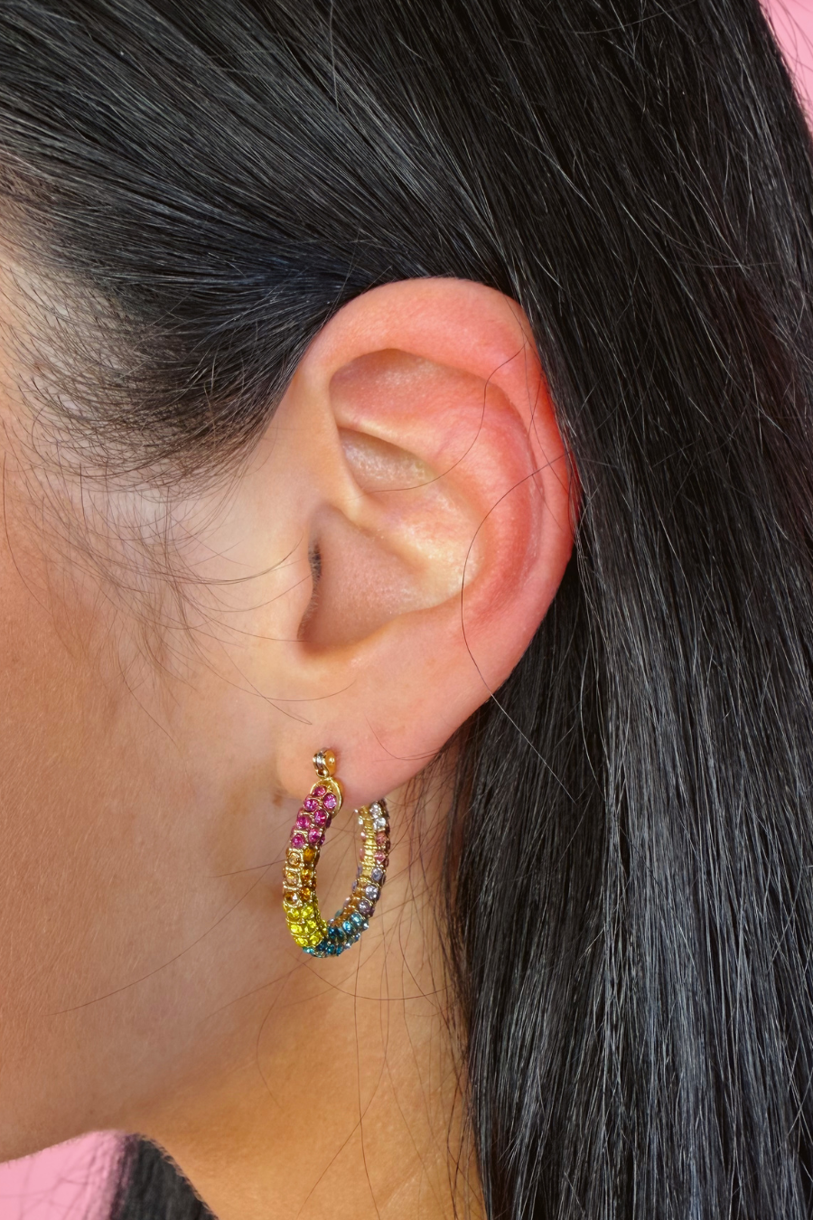 Pavé Hoop Earrings- Rainbow