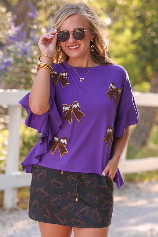 PREORDER- Sideline Sparkle Ruffle Top- Purple
