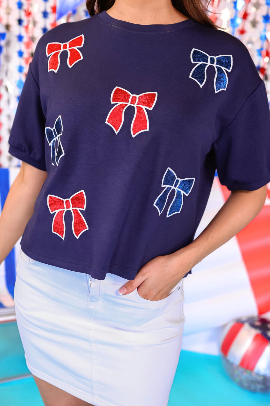 Red, White, And Bowtiful Luxe Top