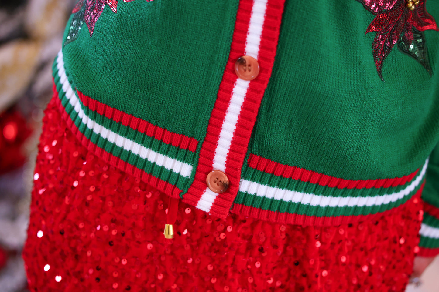 PREORDER- Sequin Poinsettia Cardigan
