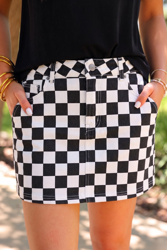 PREORDER-Nova Denim Skirt- Checkerboard Checkered