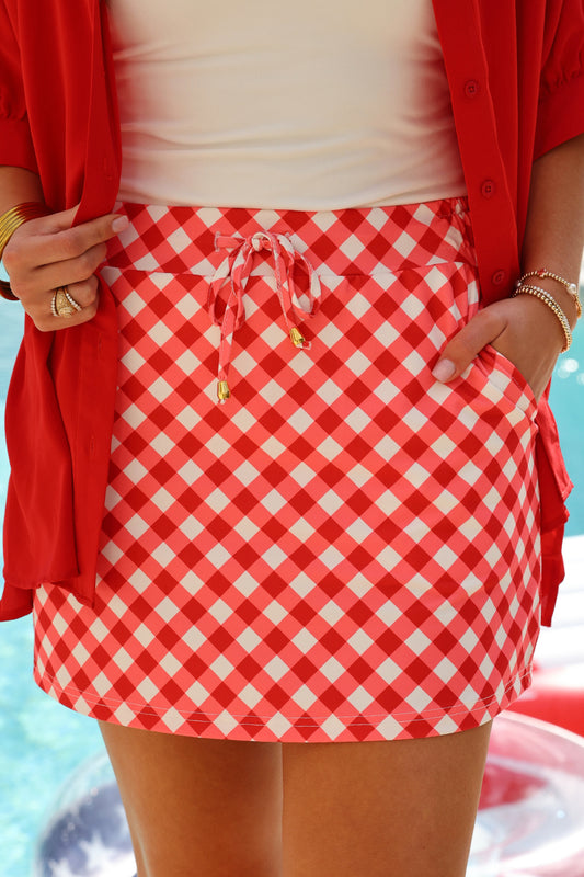 Red Diagonal Gingham Skort