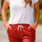 Maroon and White Drawstring Everyday Shorts - Jess Lea Wholesale