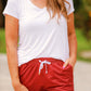 Maroon and White Drawstring Everyday Shorts - Jess Lea Wholesale