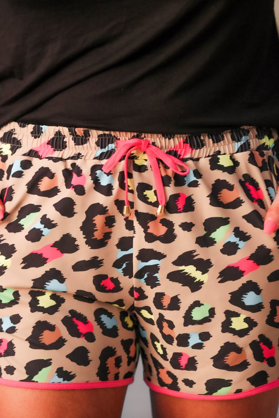 Adult Splash Of Color Leopard Drawstring Everyday Shorts - Jess Lea Wholesale