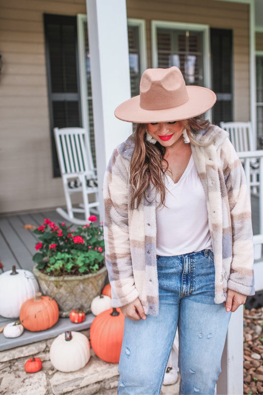 Magnolia Plaid Faux Fur Jacket