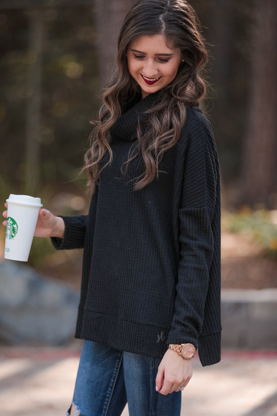 Walker Cowl Neck Waffle Top