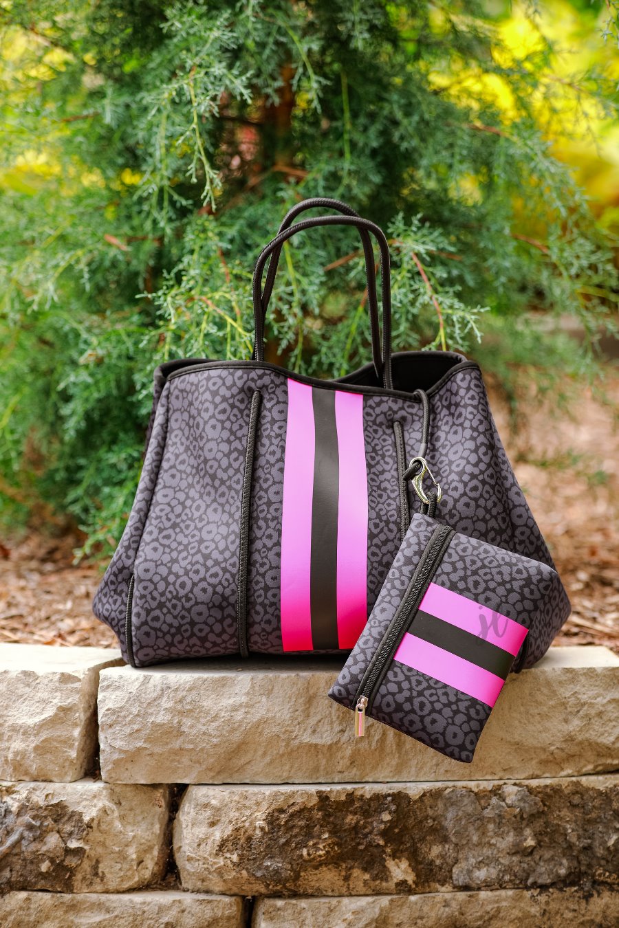 Hot Pink & Black Neoprene Tote Bag