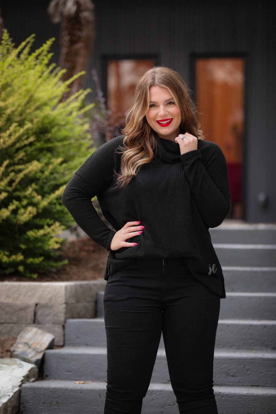 Walker Cowl Neck Waffle Top