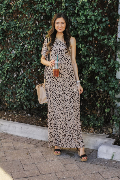 Let’s Talk Leopard One Shoulder Maxi Dress