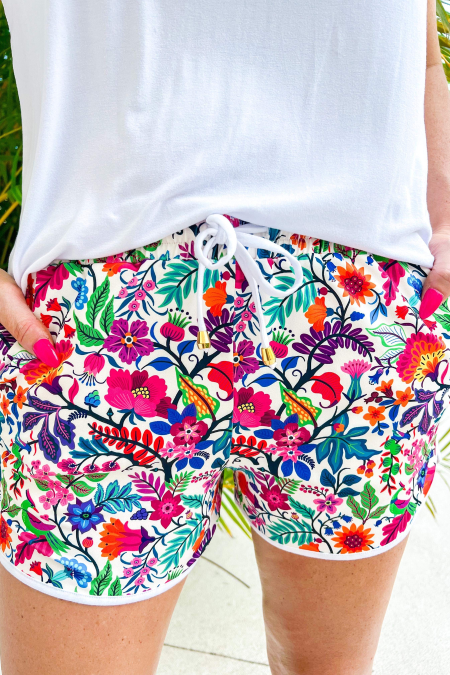 Fiesta Time Floral Drawstring Everyday Shorts