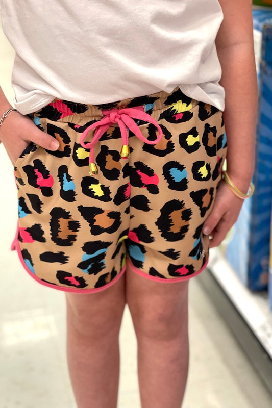 Kids Splash Of Color Leopard Drawstring Everyday Shorts - Jess Lea Wholesale
