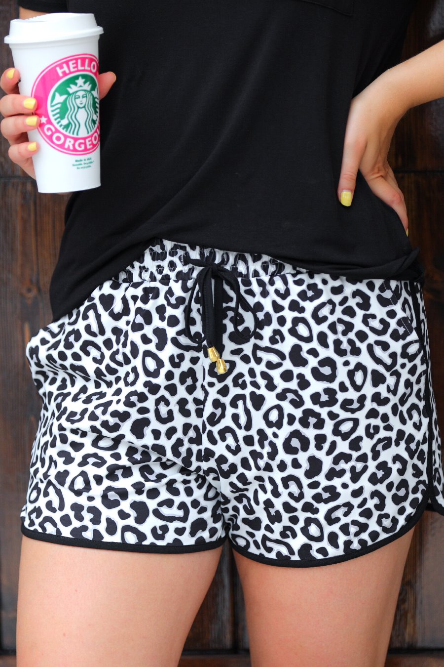 Kamryn White Leopard Drawstring Everyday Shorts - Jess Lea Wholesale