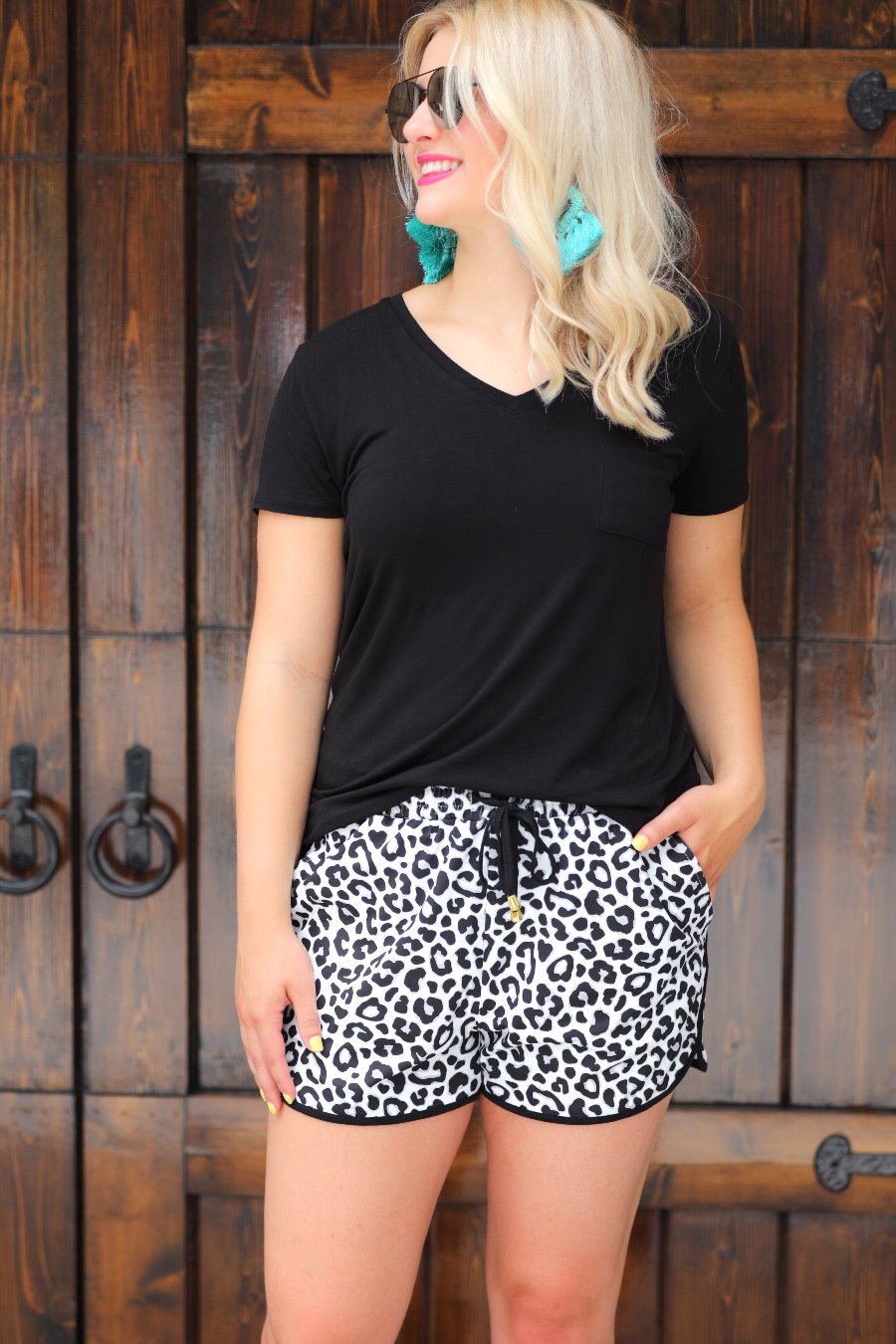 Kamryn White Leopard Drawstring Everyday Shorts - Jess Lea Wholesale