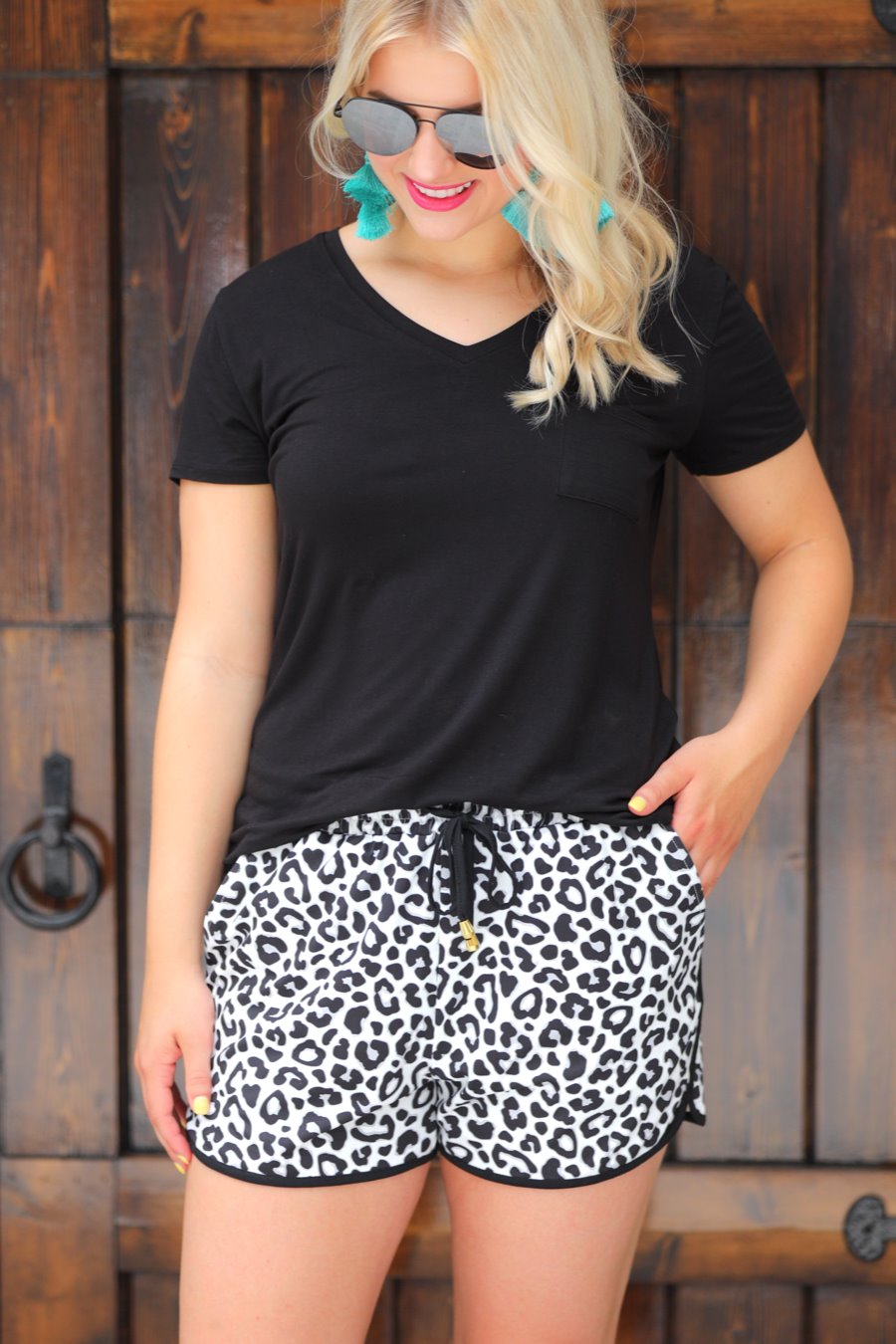 Kamryn White Leopard Drawstring Everyday Shorts - Jess Lea Wholesale